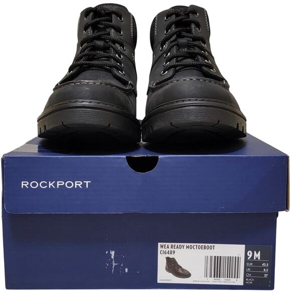 Rockport Men Weather Ready Moc Toe Combat Boots Size US 9M Black Leather main image 2